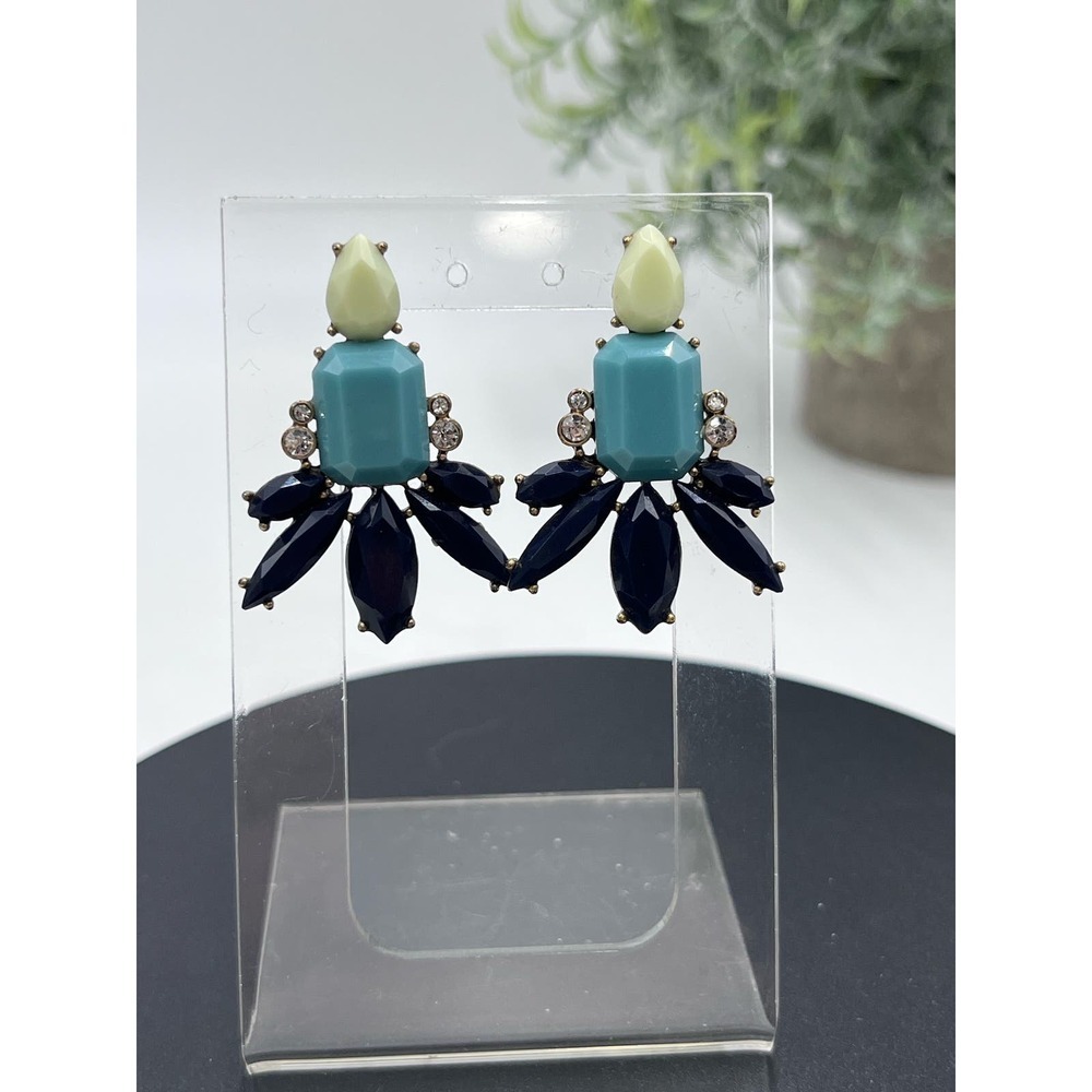 J. Crew  Blue‎ Mint Green Aqua Gold Tone Statement Earring la